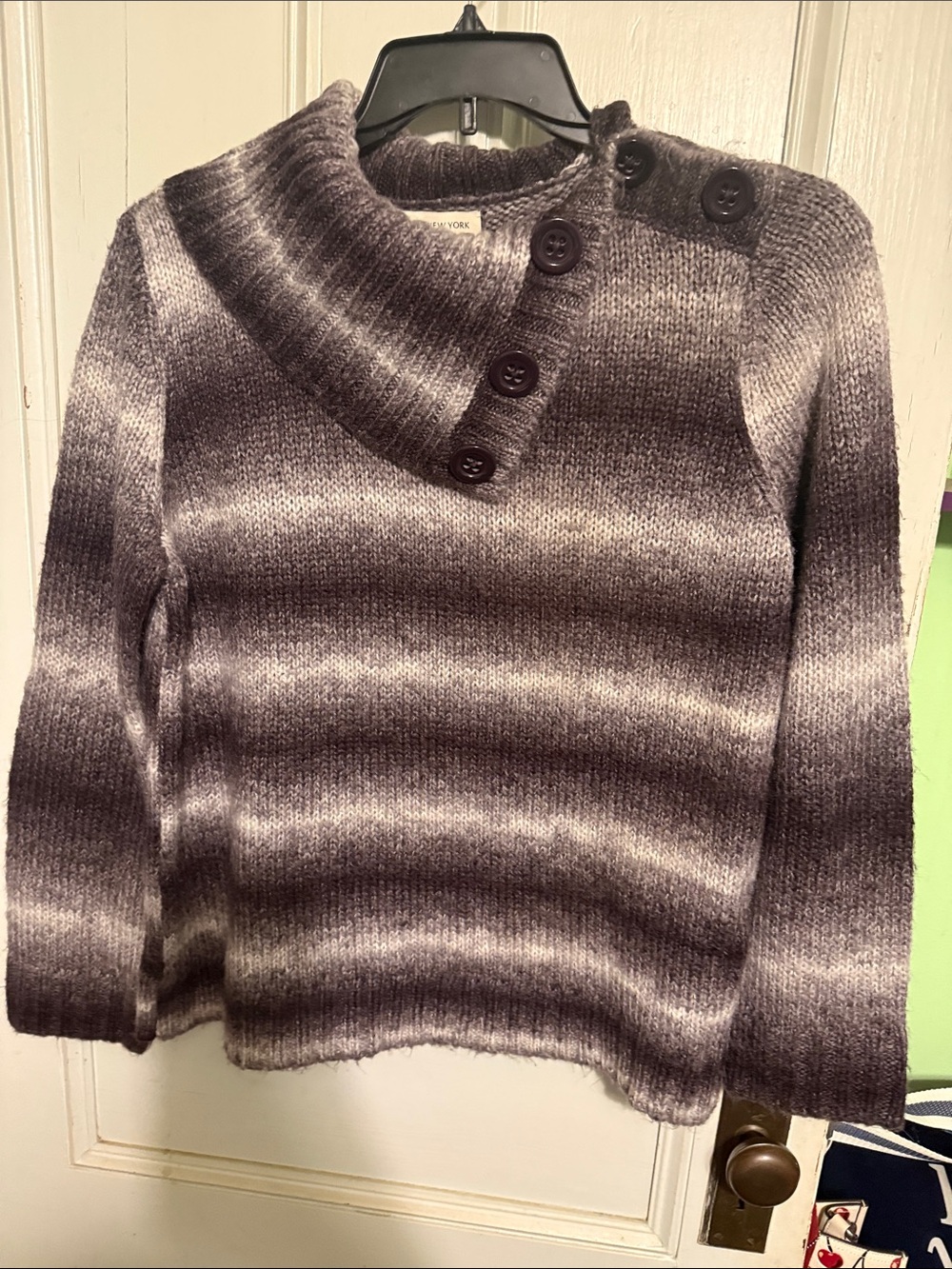 Striped Ombre Gray Button-Accent Women’s Sweater